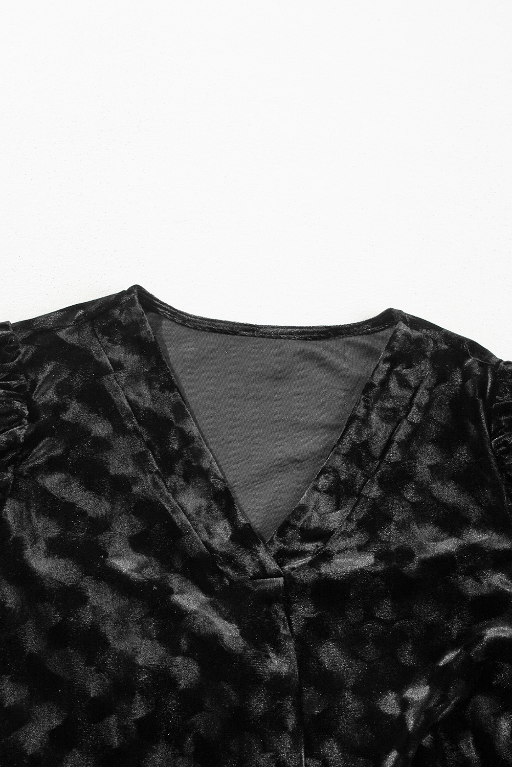 Black Textured V Neck Balloon Sleeve Velvet Mini Dress - loveforevers