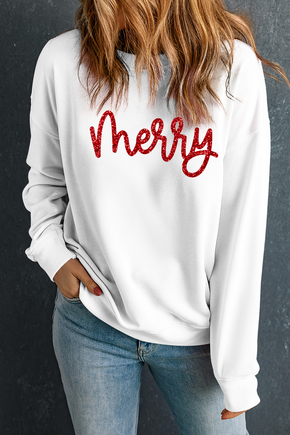 Beige Merry Graphic Christmas Crew Neck Sweatshirt - loveforevers