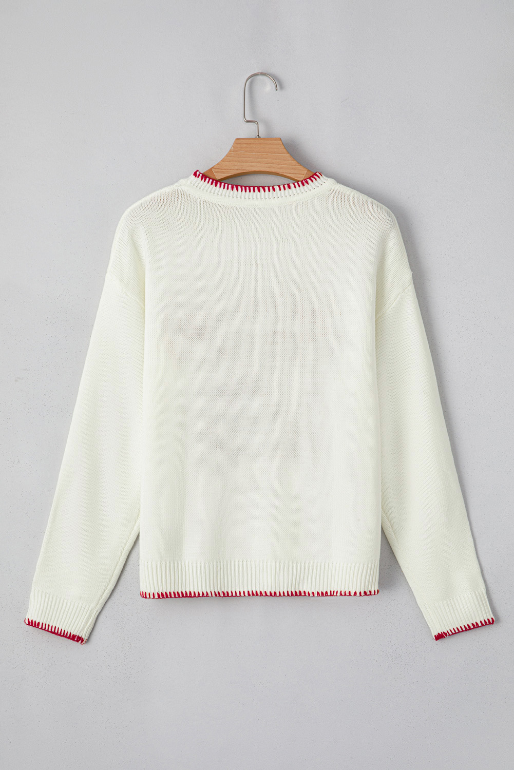 White Bow Pattern Contrast Trim Christmas Loose Graphic Sweater - loveforevers