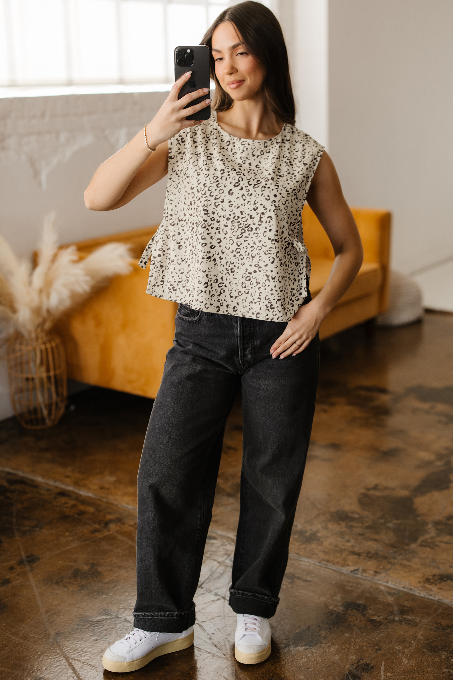Apricot Knot Side Leopard Print Vest - loveforevers