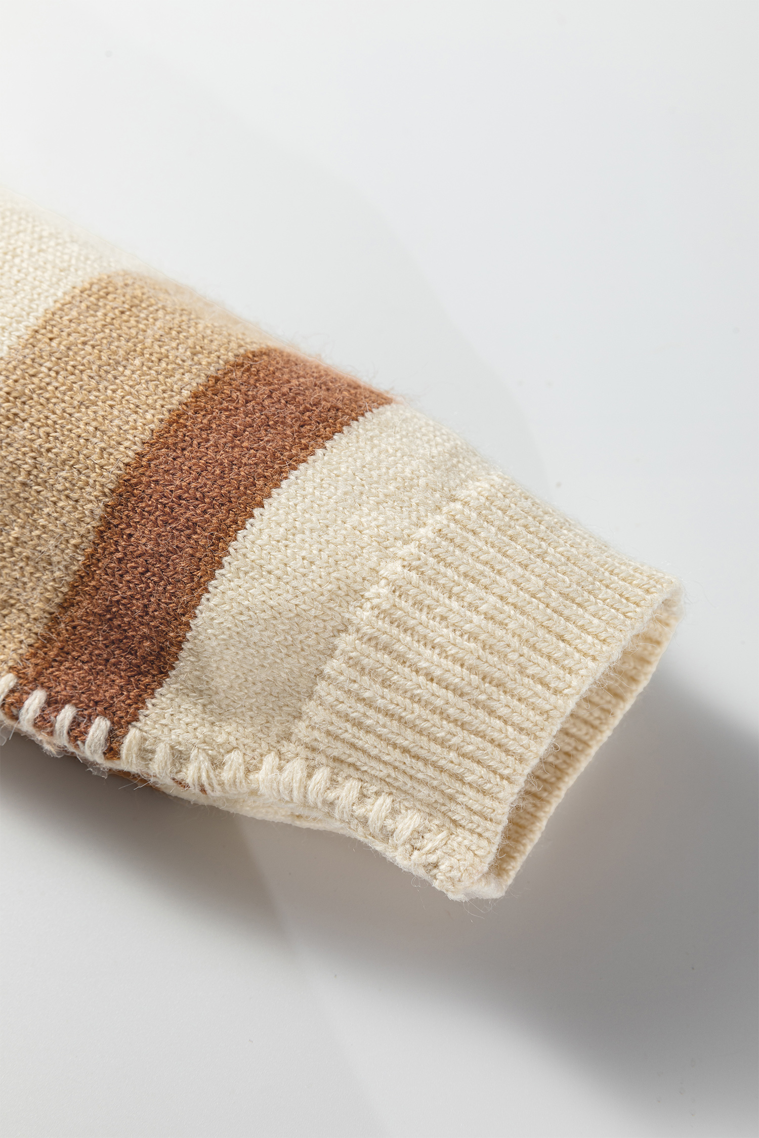 Khaki Stripe Exposed Seam Drop Shoulder Knit Baggy Sweater - loveforevers