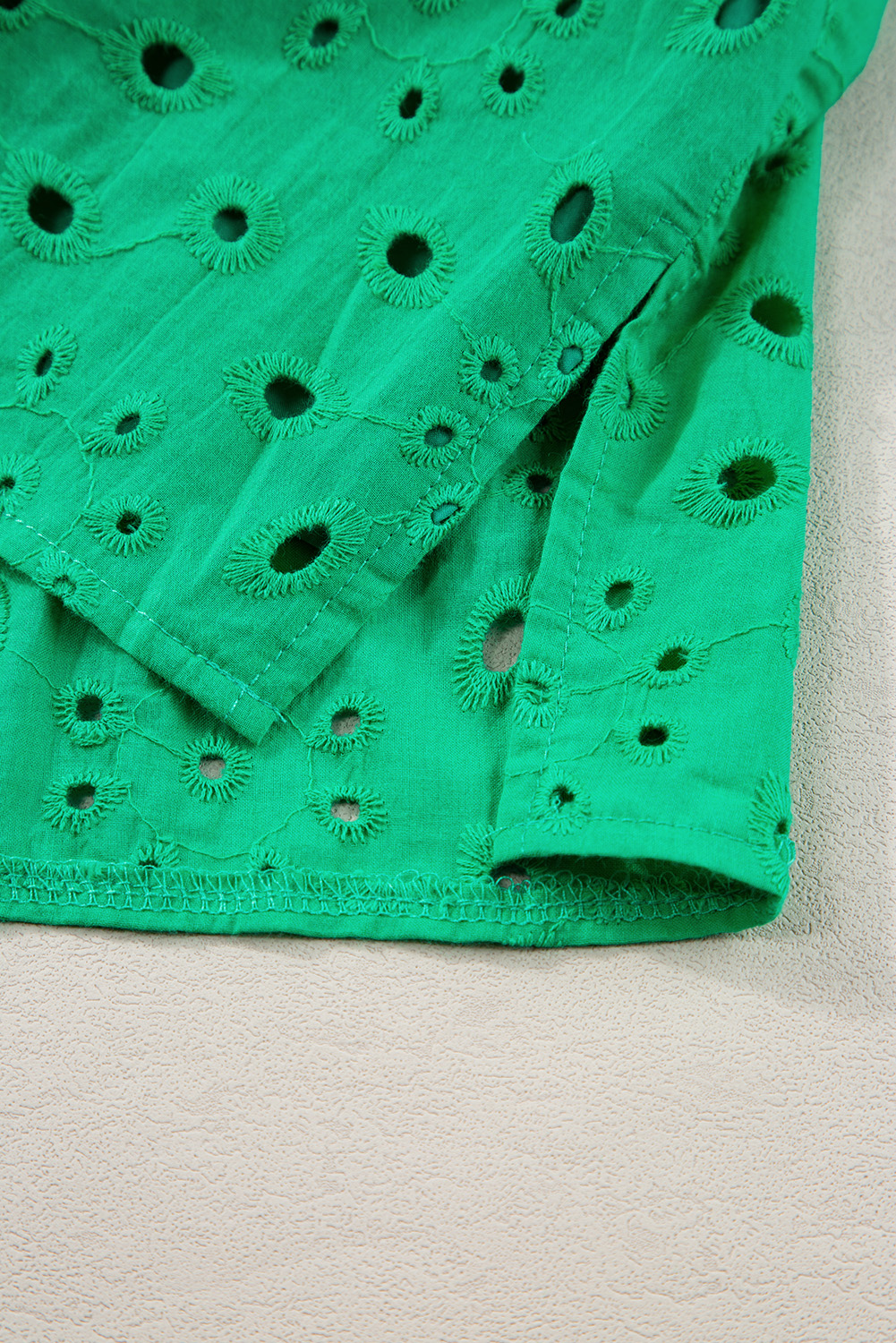 Green Flower Embroidered Hollow-out Puff Sleeve Blouse - loveforevers