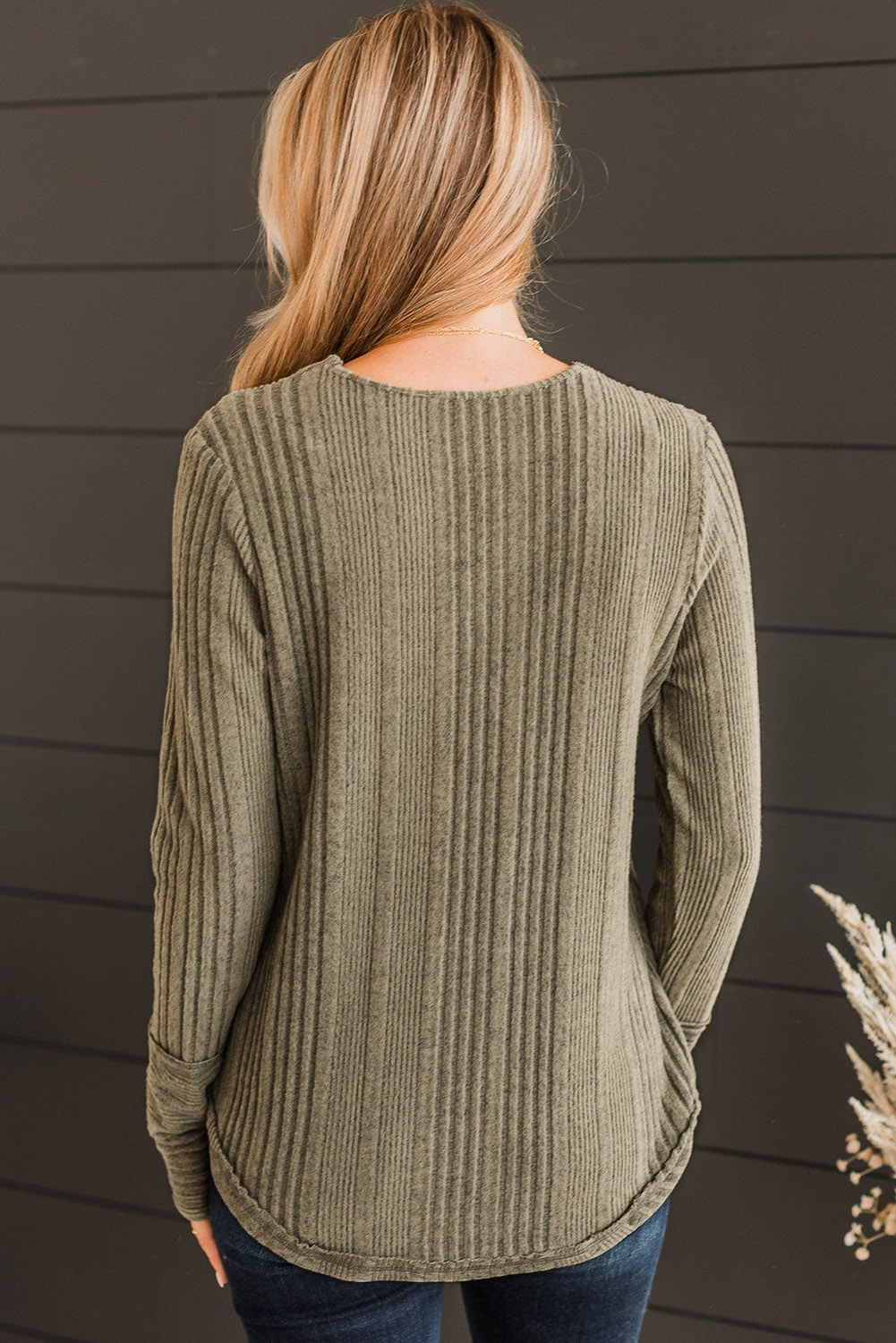 Jungle Green V Neck Buttoned Ribbed Knit Top - loveforevers