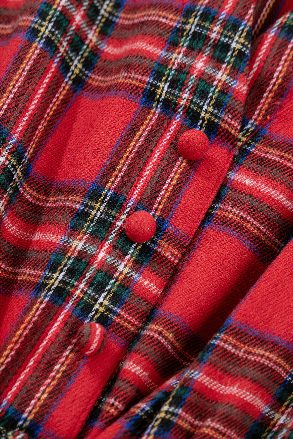 Red Christmas Plaid V Neck 3/4 Sleeve Tie Waist Ruffle Hem Long Dress - loveforevers