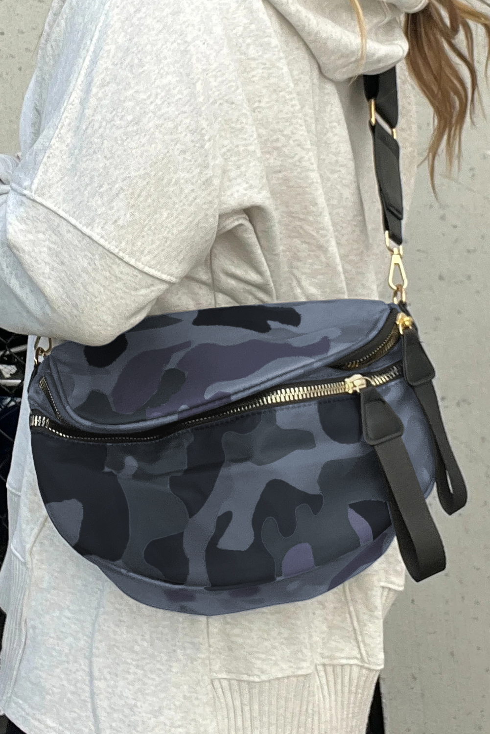 Camel Polka Dot Print Gold Chain Strap Double Zipper Crossbody Bag - loveforevers