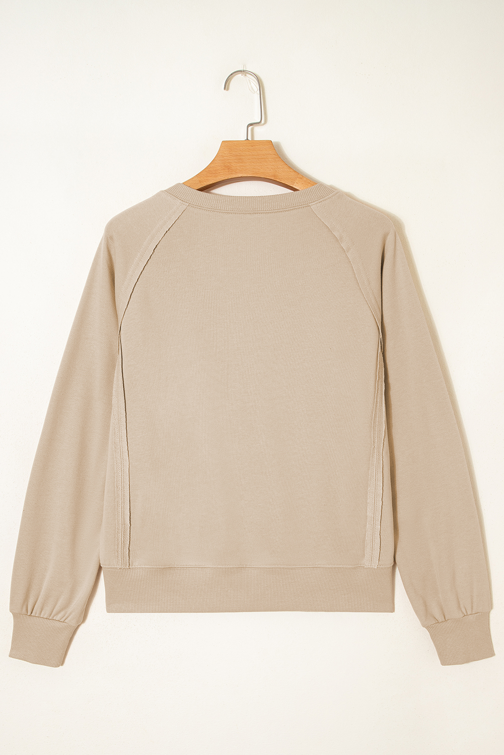 Parchment Raw Edge Exposed Seam Raglan Sleeve Side Slit Sweatshirt - loveforevers