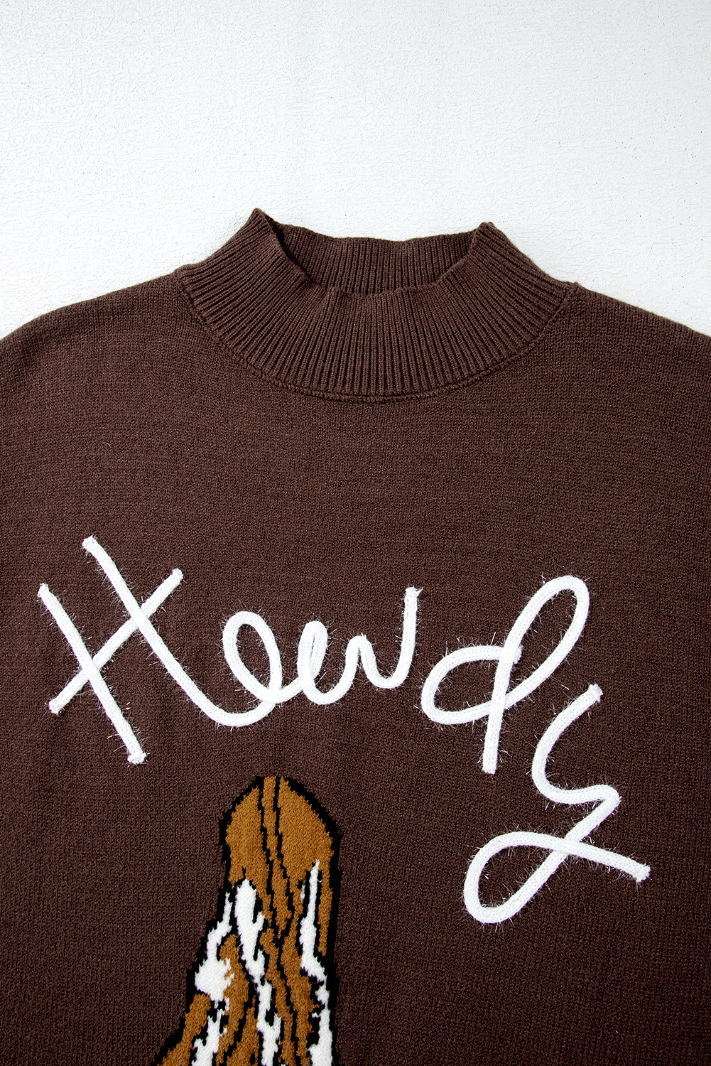 Coffee Western Howdy Boot Graphic High Neck Sweater - loveforevers