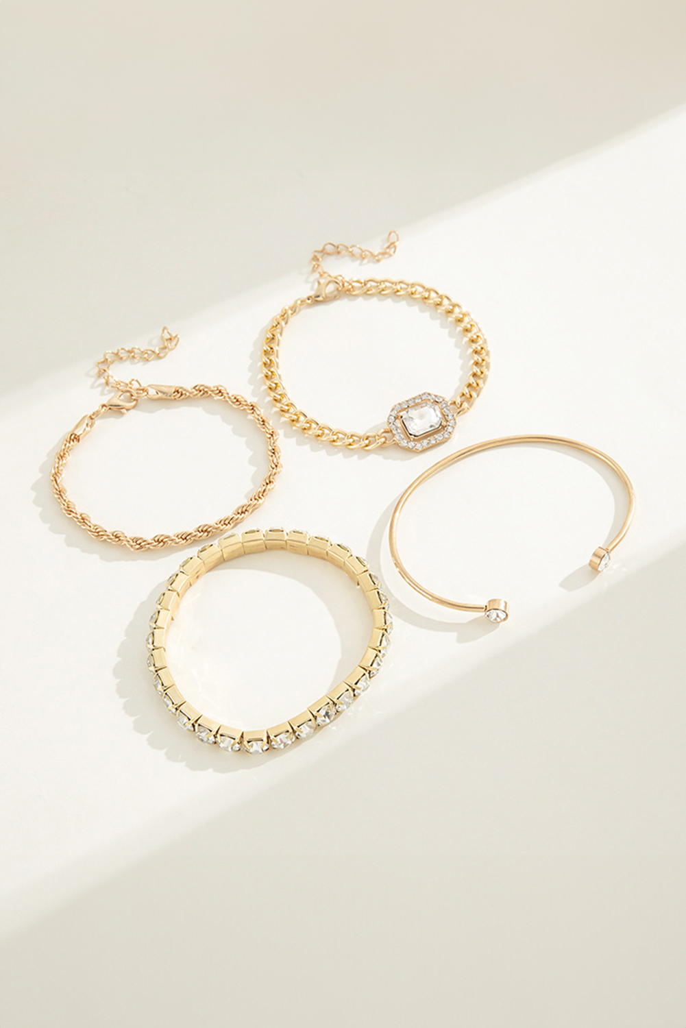 Gold 4pcs Diamond Chained Braided Bangle Bracelet Set - loveforevers