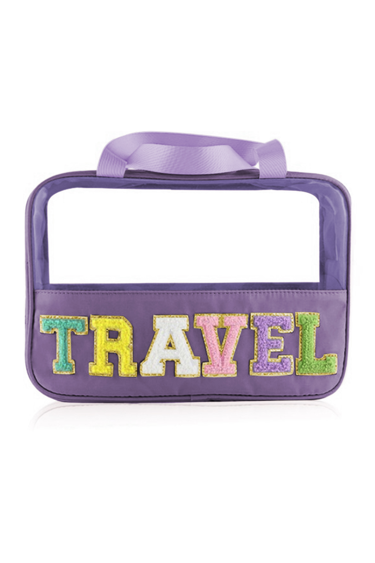 Light Pink TRAVEL Chenille Letter Clear PVC Makeup Bag - loveforevers