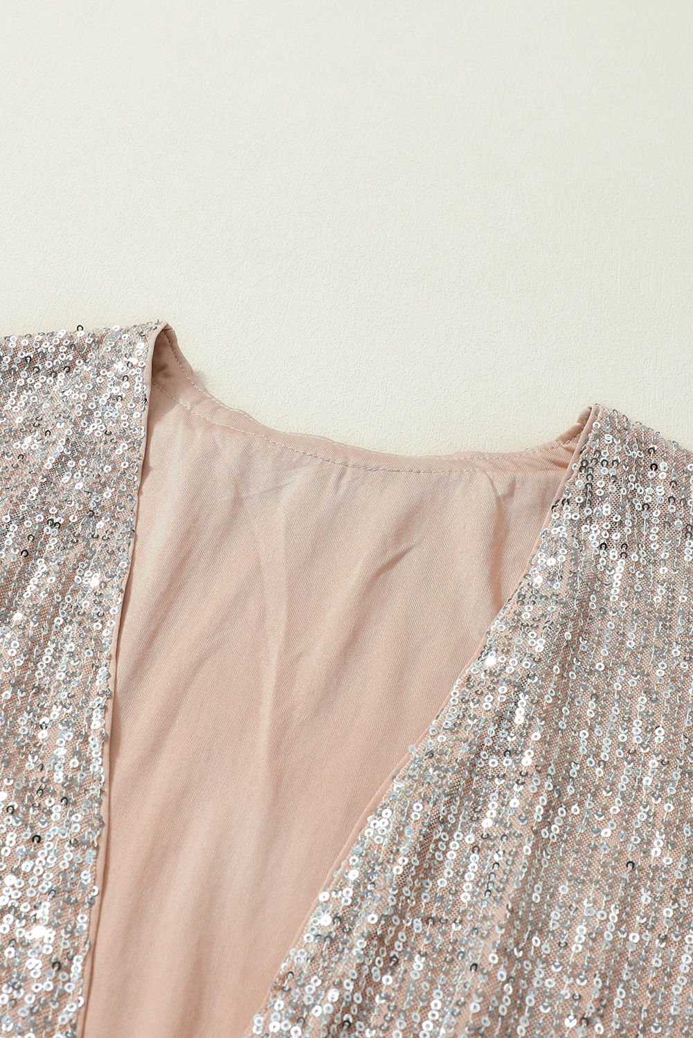 Apricot Sequin 3/4 Sleeve Open Front Duster Kimono - loveforevers