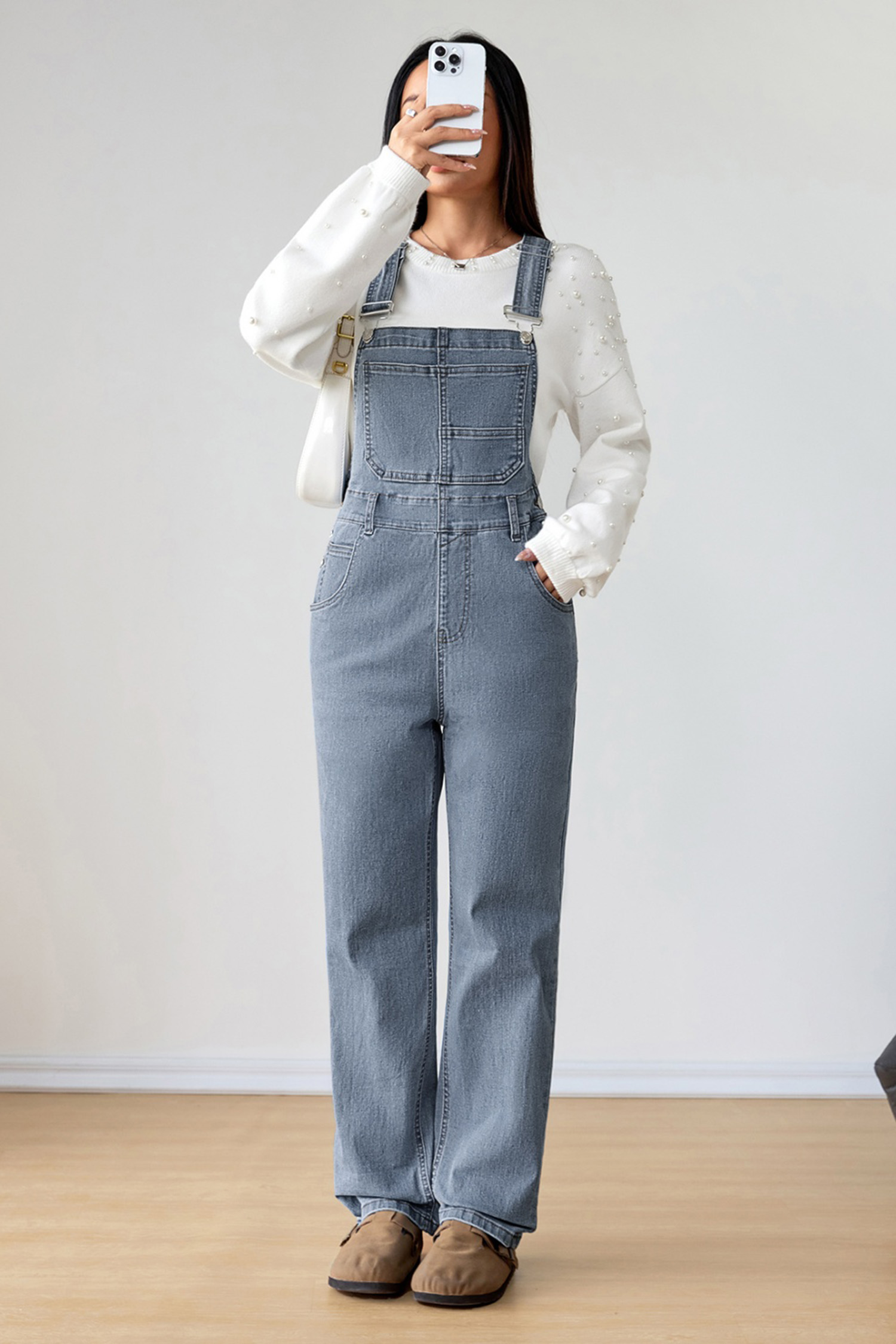 Light Blue Retro Bib Pocket Buckle Straps Casual Denim Jumpsuit - loveforevers
