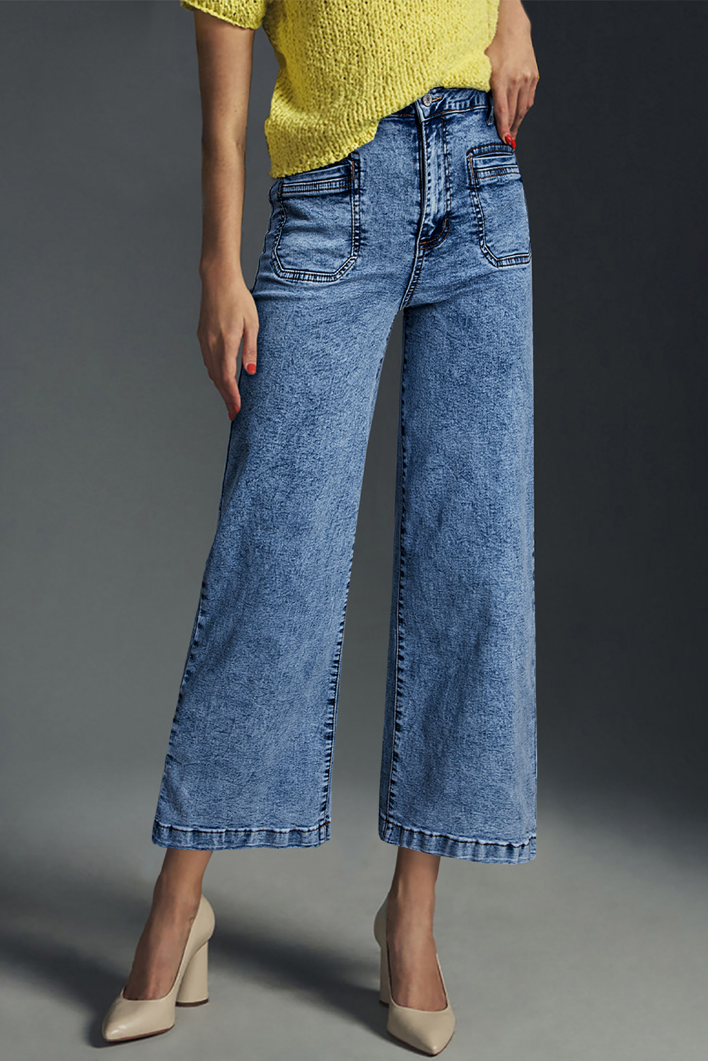 Light Blue Chic Patch Pocket Straight Leg Loose Jeans - loveforevers