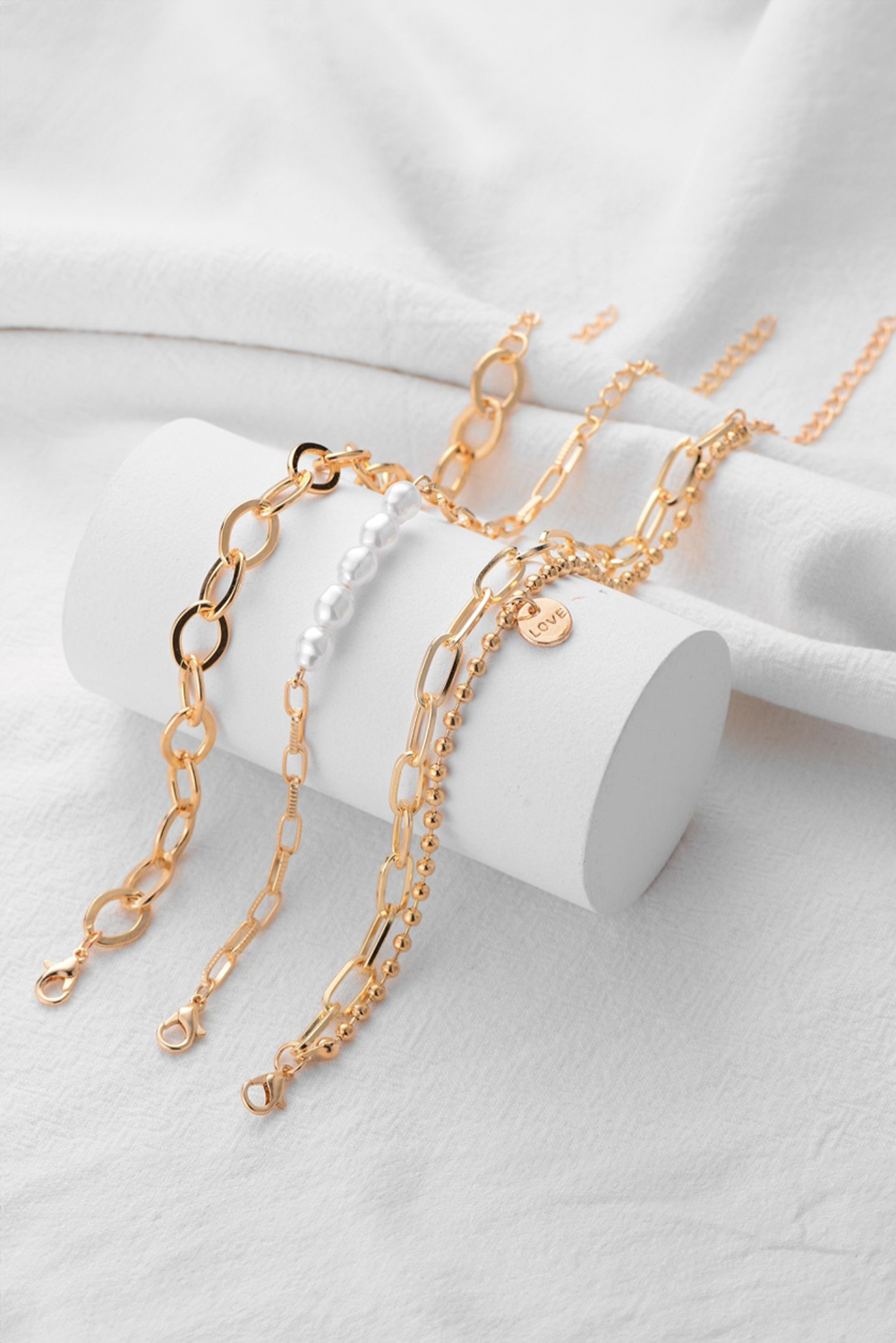 Gold Pearl Plated Alloy Adjustable Chain Bracelet - loveforevers