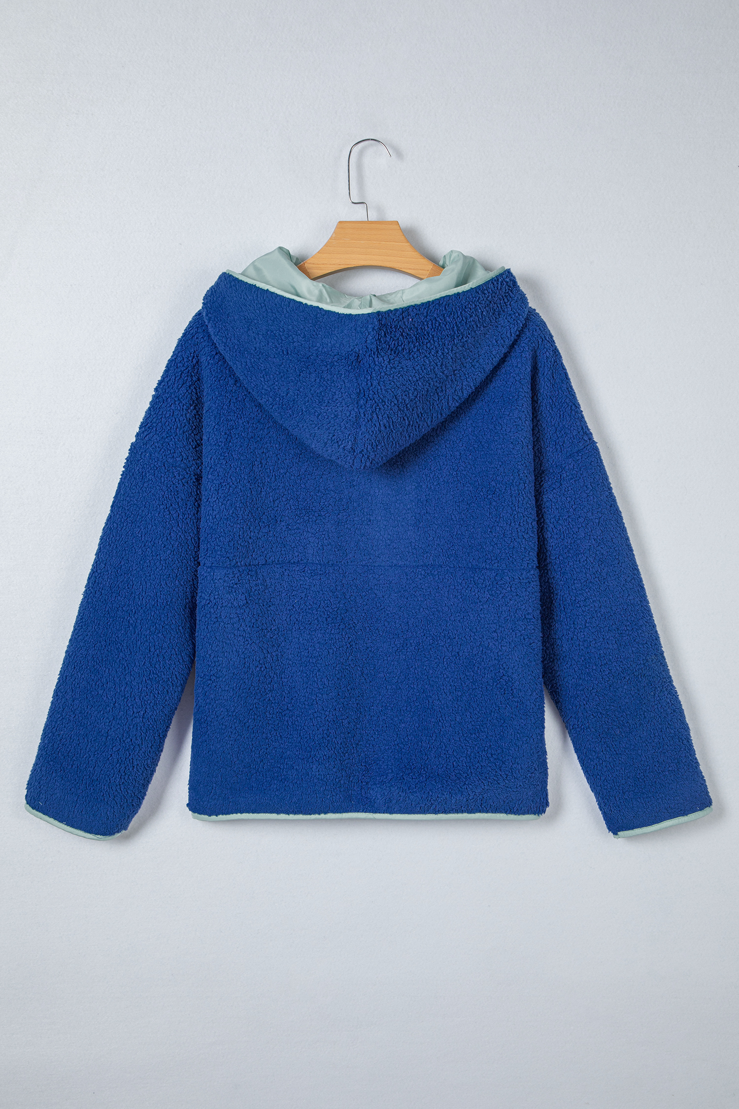 Sky Blue Sherpa Half Zip Contrast Trim Pullover Hoodie - loveforevers
