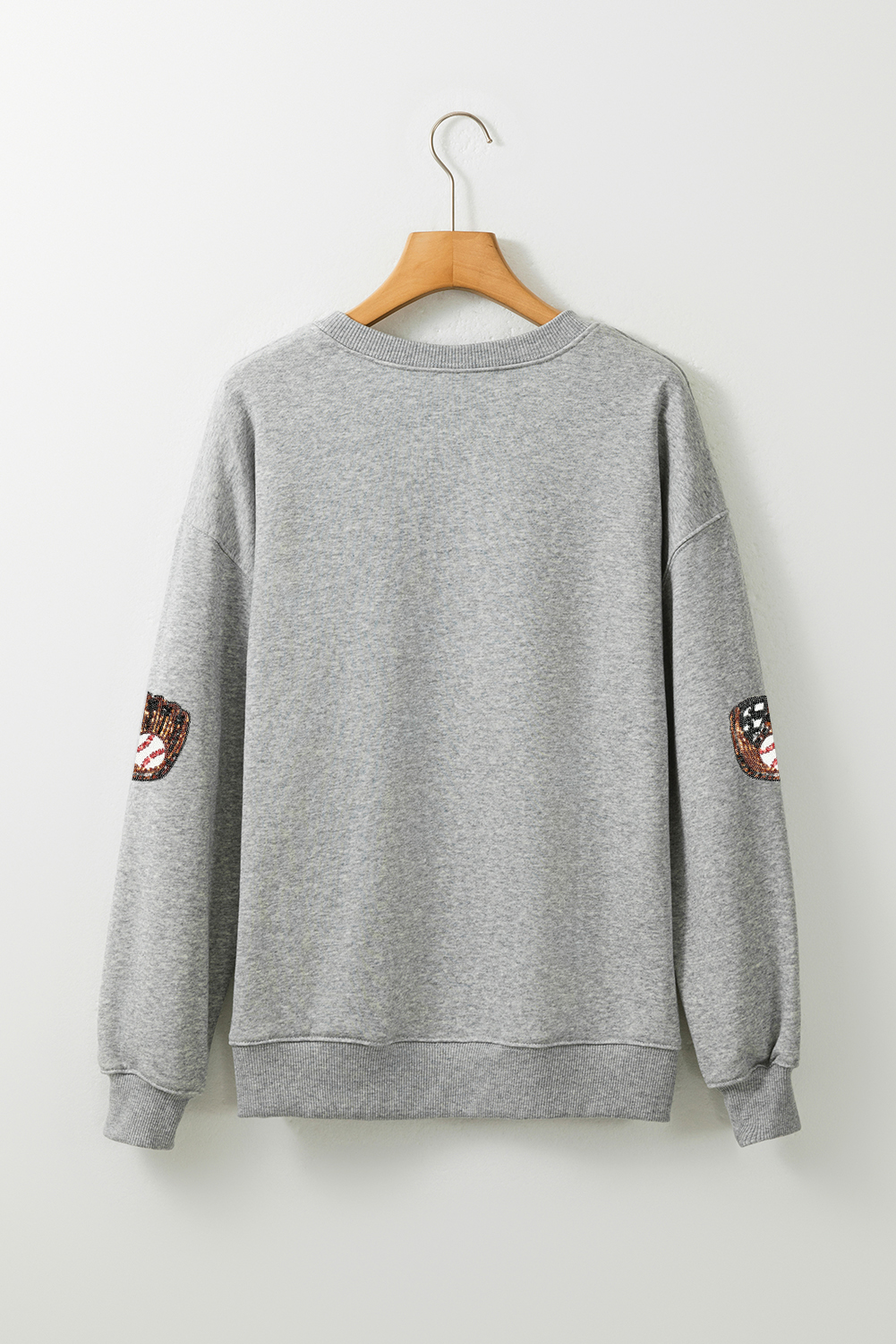 Gray Sequin Baseball Patched Casual Sweatshirt - loveforevers