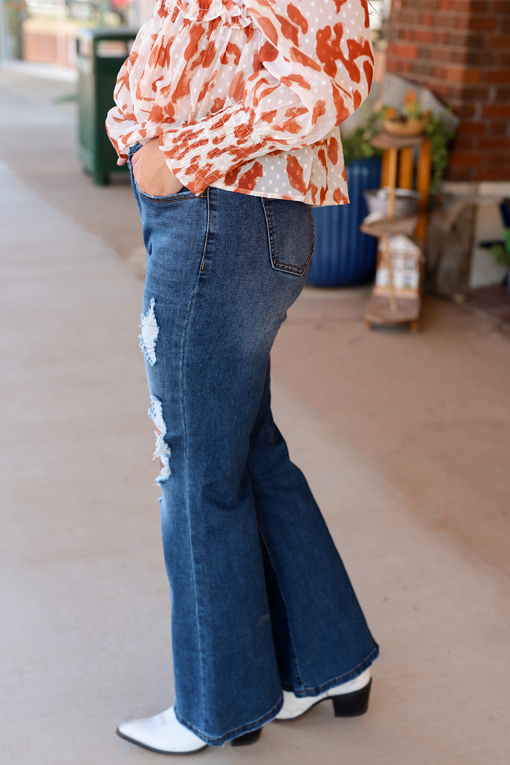 Blue High Waist Distressed Cutout Flare Leg Jeans - loveforevers