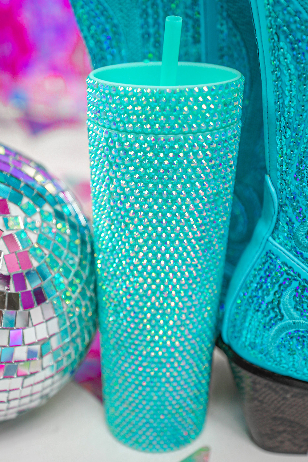 Green Full Rhinestone Straw Cup 40oz - loveforevers