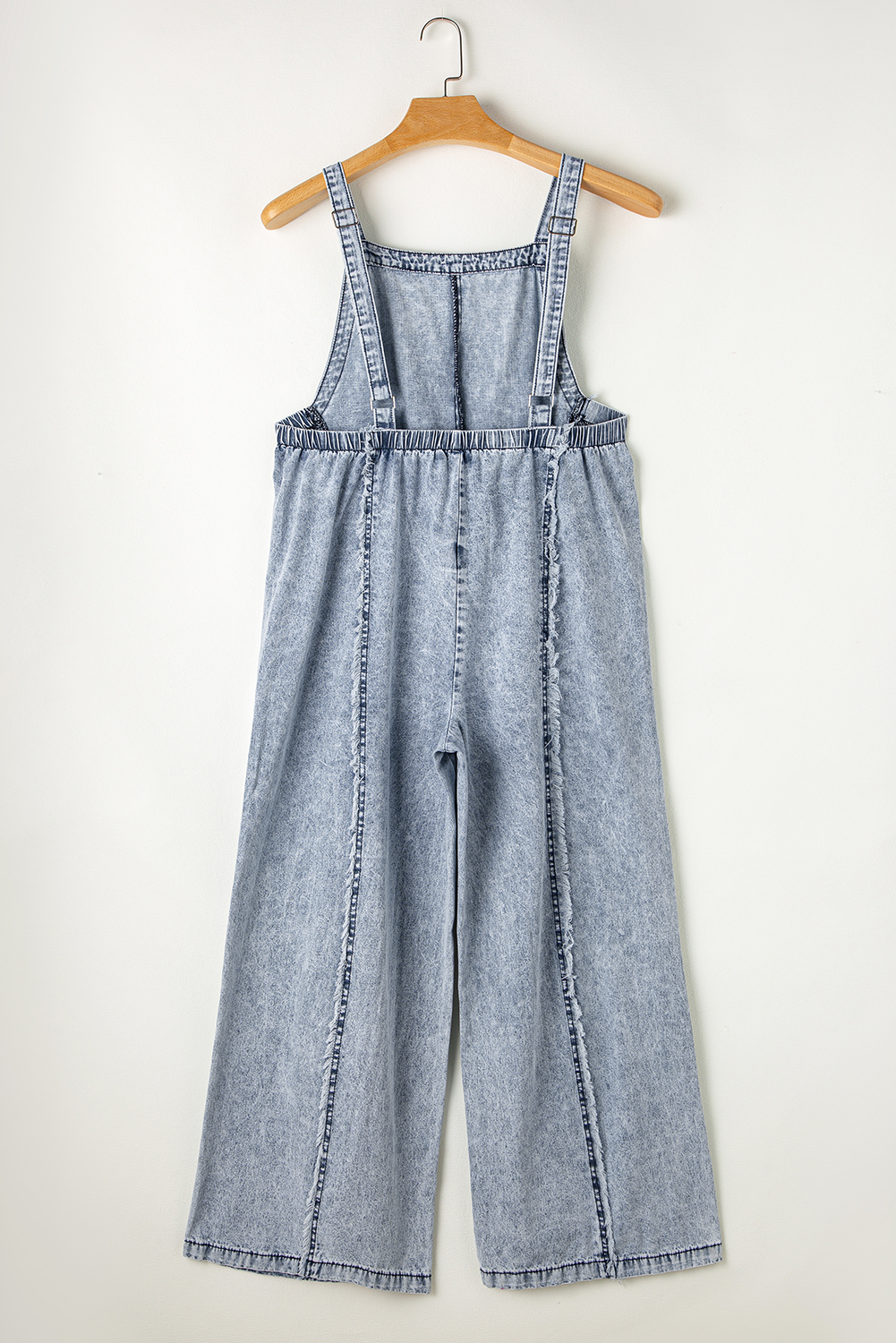Beau Blue Light Wash Frayed Exposed Seam Wide Leg Denim Overall - loveforevers
