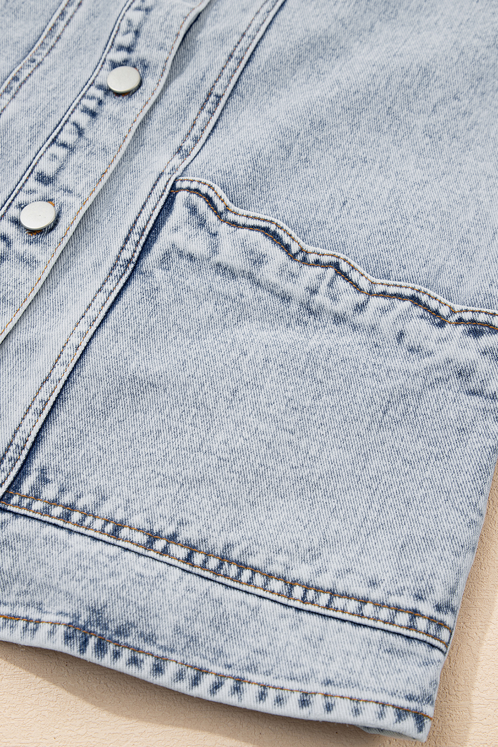 Beau Blue Scalloped Trim Patch Pocket Button Front Denim Vest - loveforevers