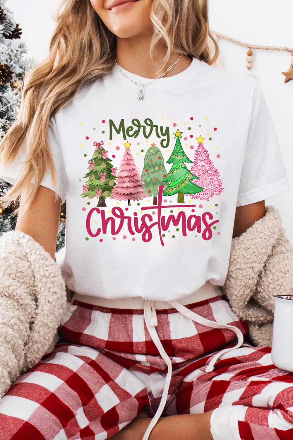 White Merry Christmas Holiday Vibe Graphic Crewneck T Shirt - loveforevers