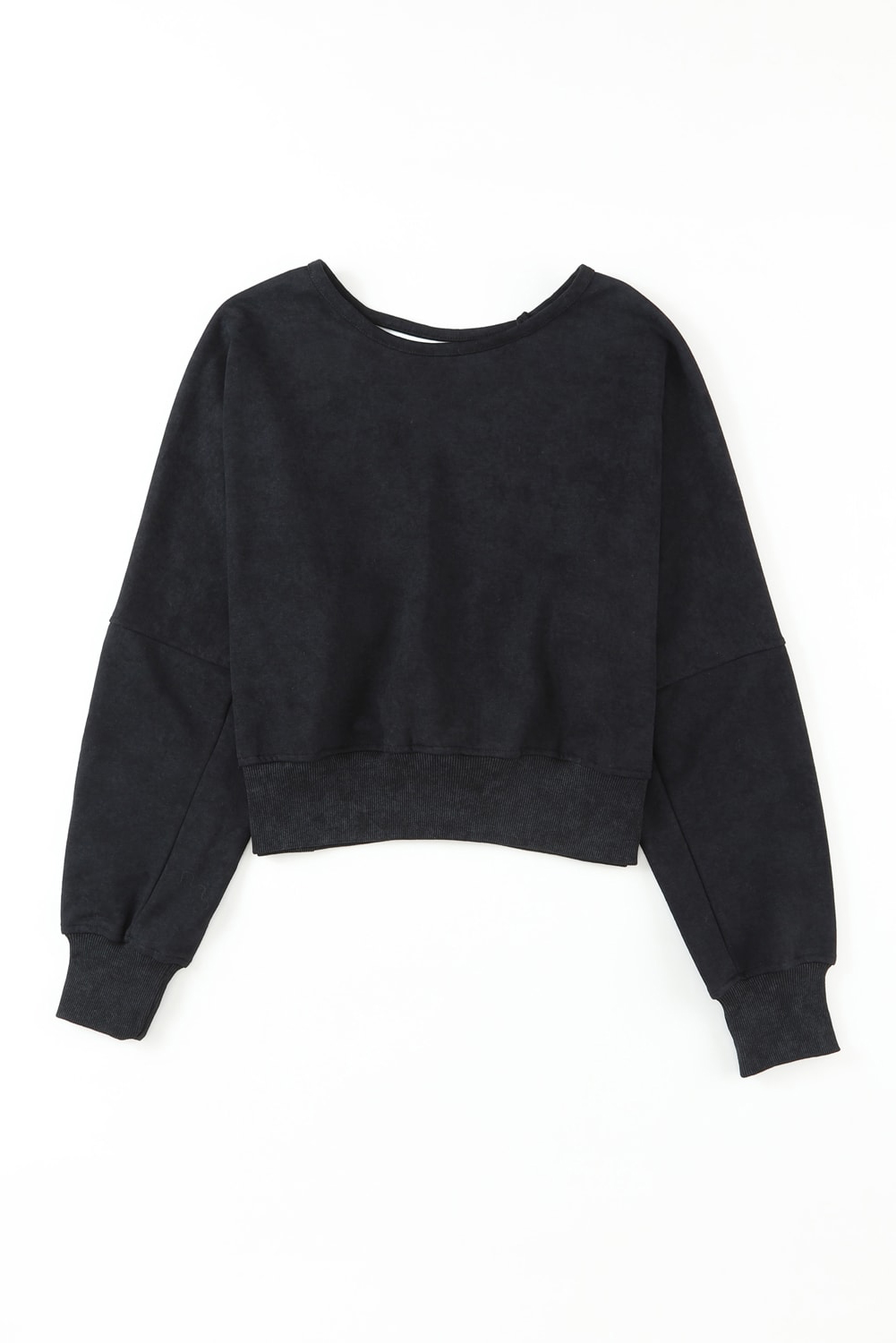 Black Acid Wash V-shape Open Back Sweatshirt - loveforevers