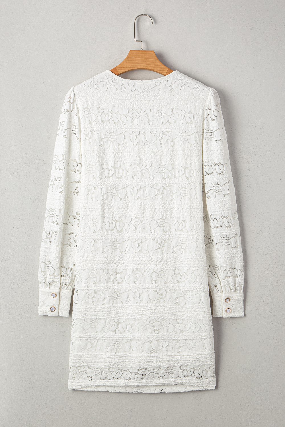 White Lace Crochet Round Neck Puff Sleeve Shift Mini Dress - loveforevers