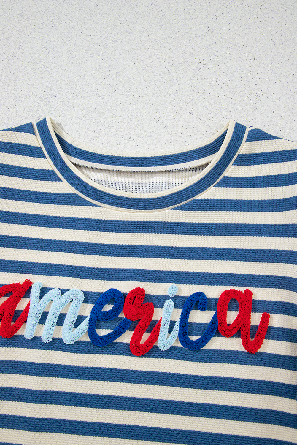 Blue Stripe America Cursive Graphic Puff Sleeve T-shirt - loveforevers