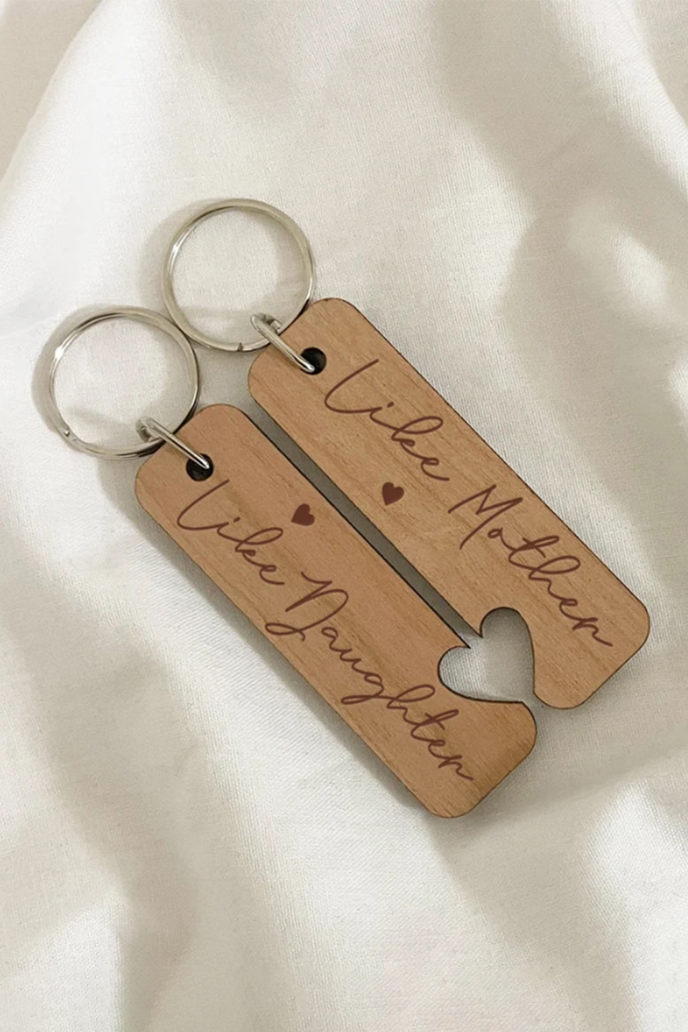 Light French Beige Like Mother Like Daughter Wooden Pendent with Self-assembled Key Ring - loveforevers