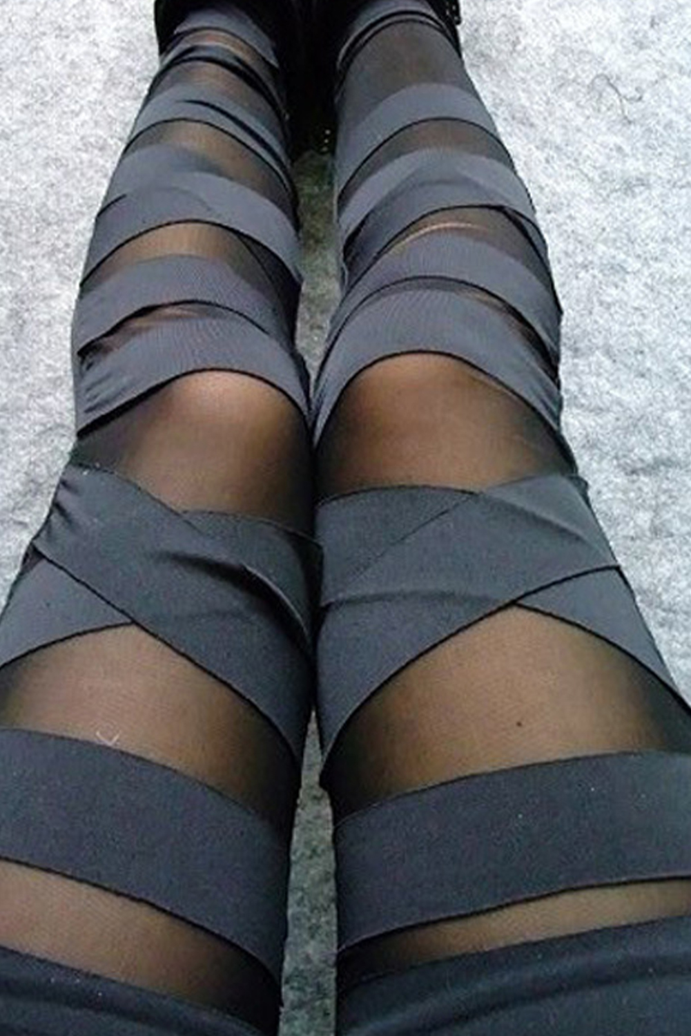 Black Criss Cross Mesh Insert High Waist Skinny Leggings - loveforevers