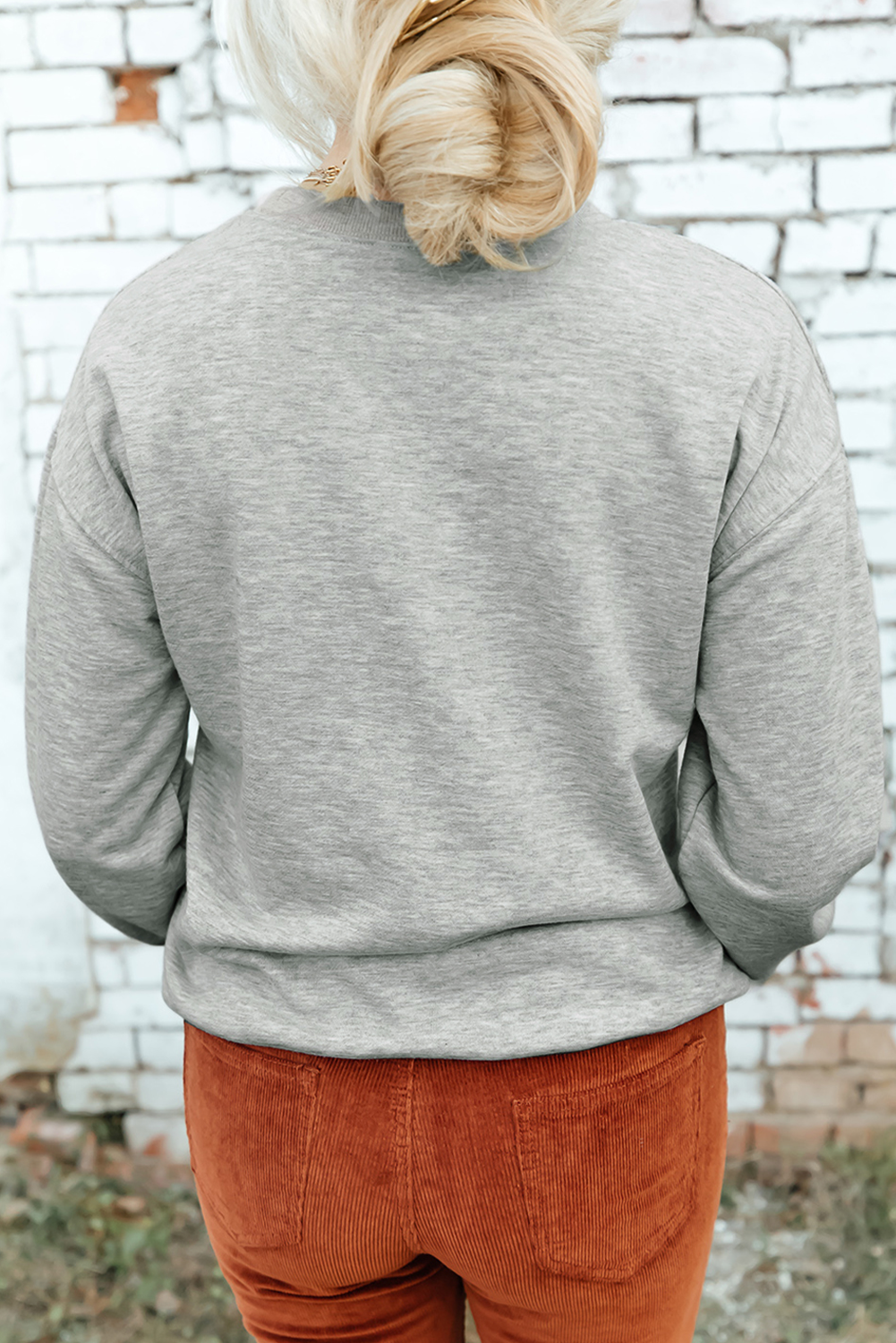 Gray Halloween Ghost Print Crewneck Drop Shoulder Sweatshirt - loveforevers