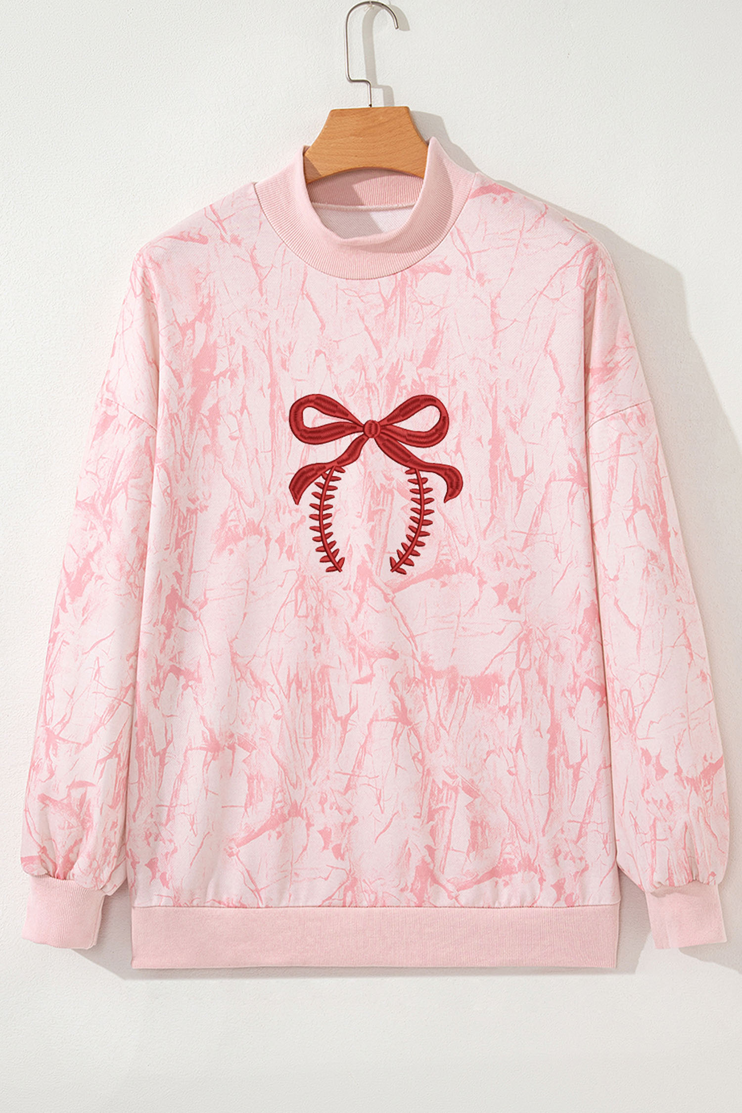 Pink Tie Dye Camo Sequin Love Heart Patched Mock Neck Sweatshirt - loveforevers