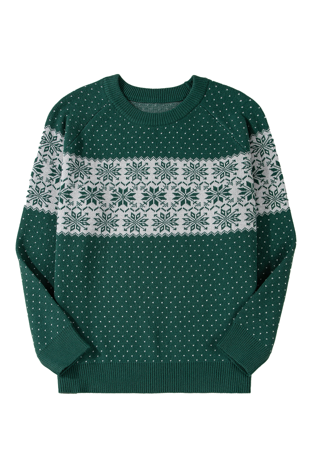 Green Christmas Snowflake Dotted Print Round Neck Sweater - loveforevers