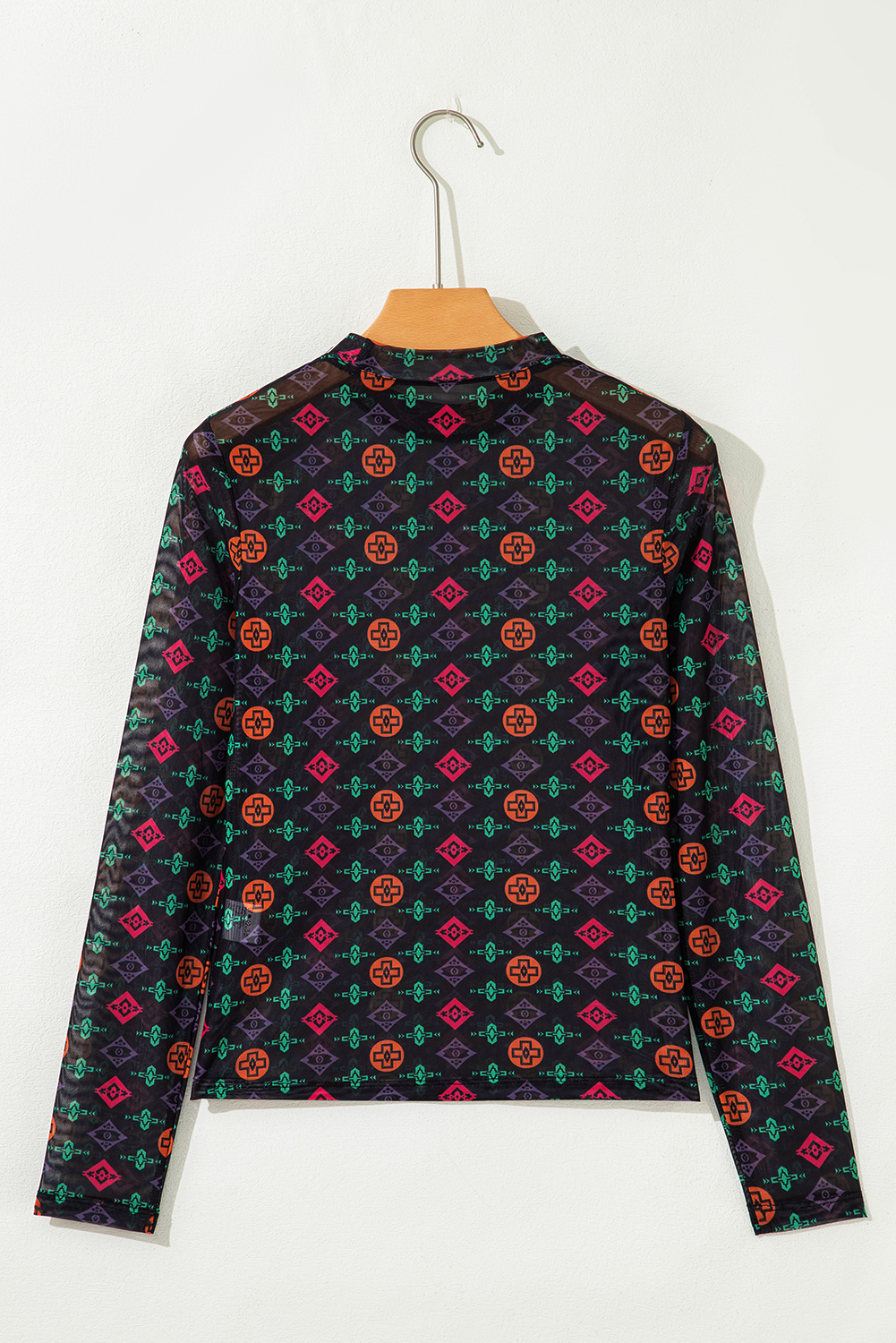 Black Western Aztec Printed Long Sleeve Mesh Top - loveforevers