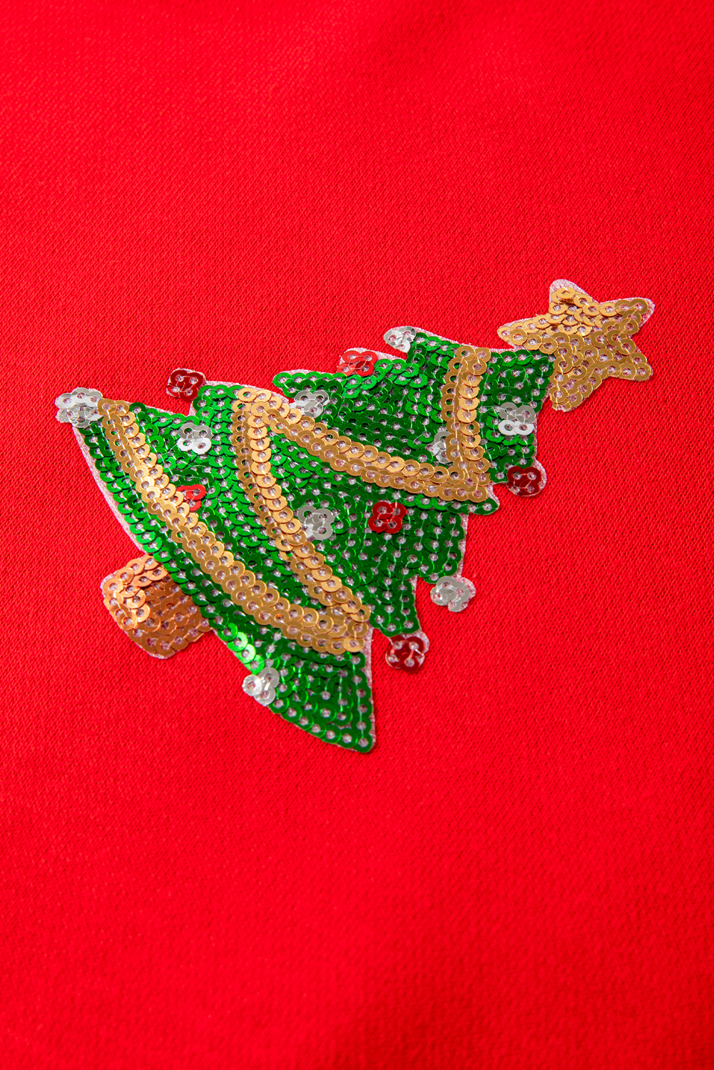Red Sequin Christmas Tree Graphic Drop Shoulder Sweatshirt - loveforevers