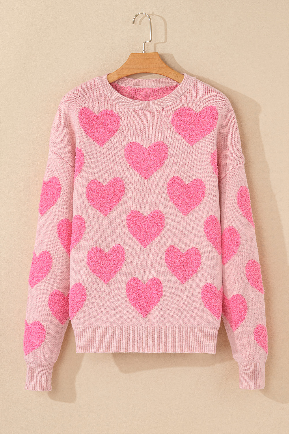 Light Pink Valentine's Day Heart Jacquard Knit Sweater - loveforevers