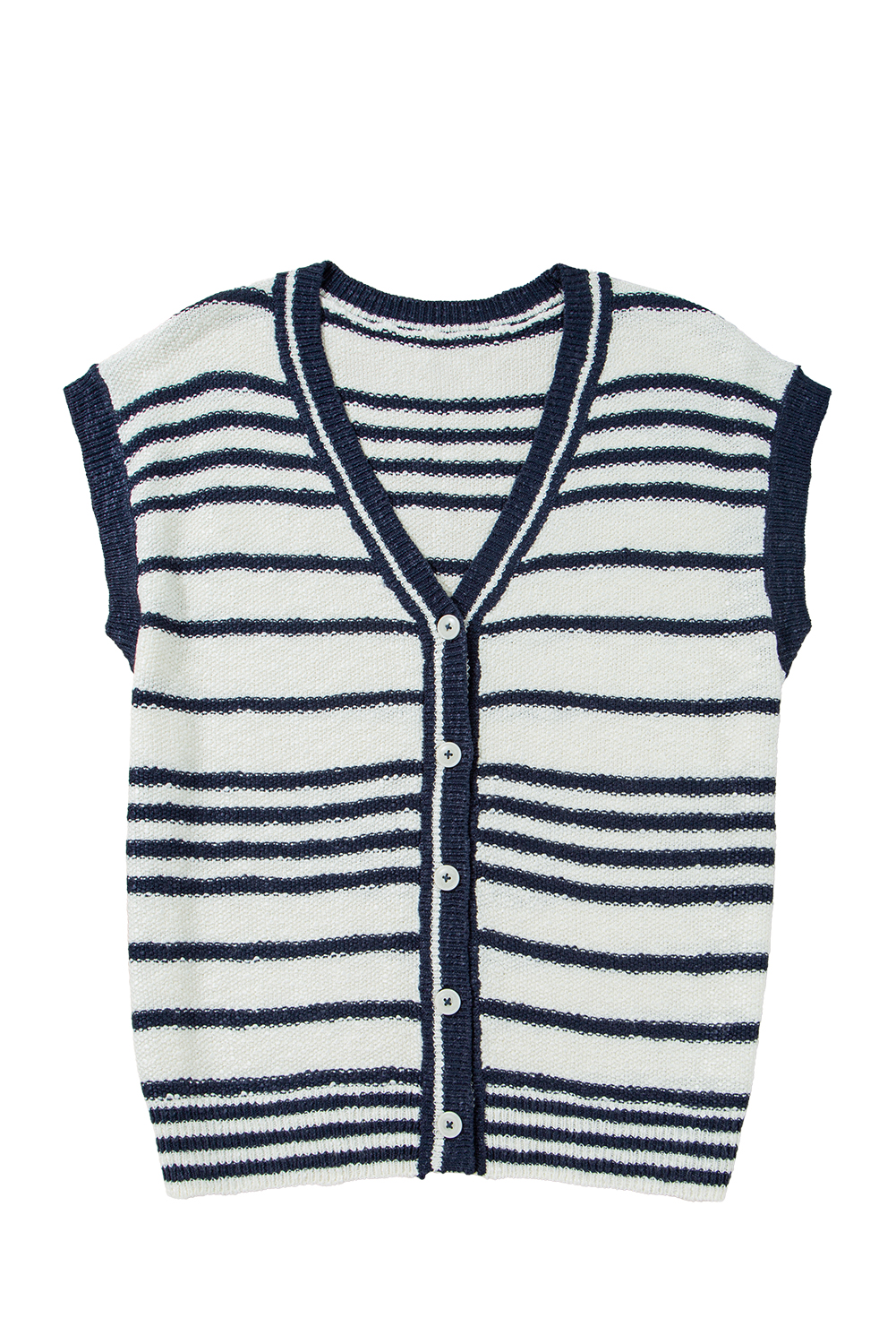 Blue Stripe Loose Buttoned V Neck Sweater Vest - loveforevers