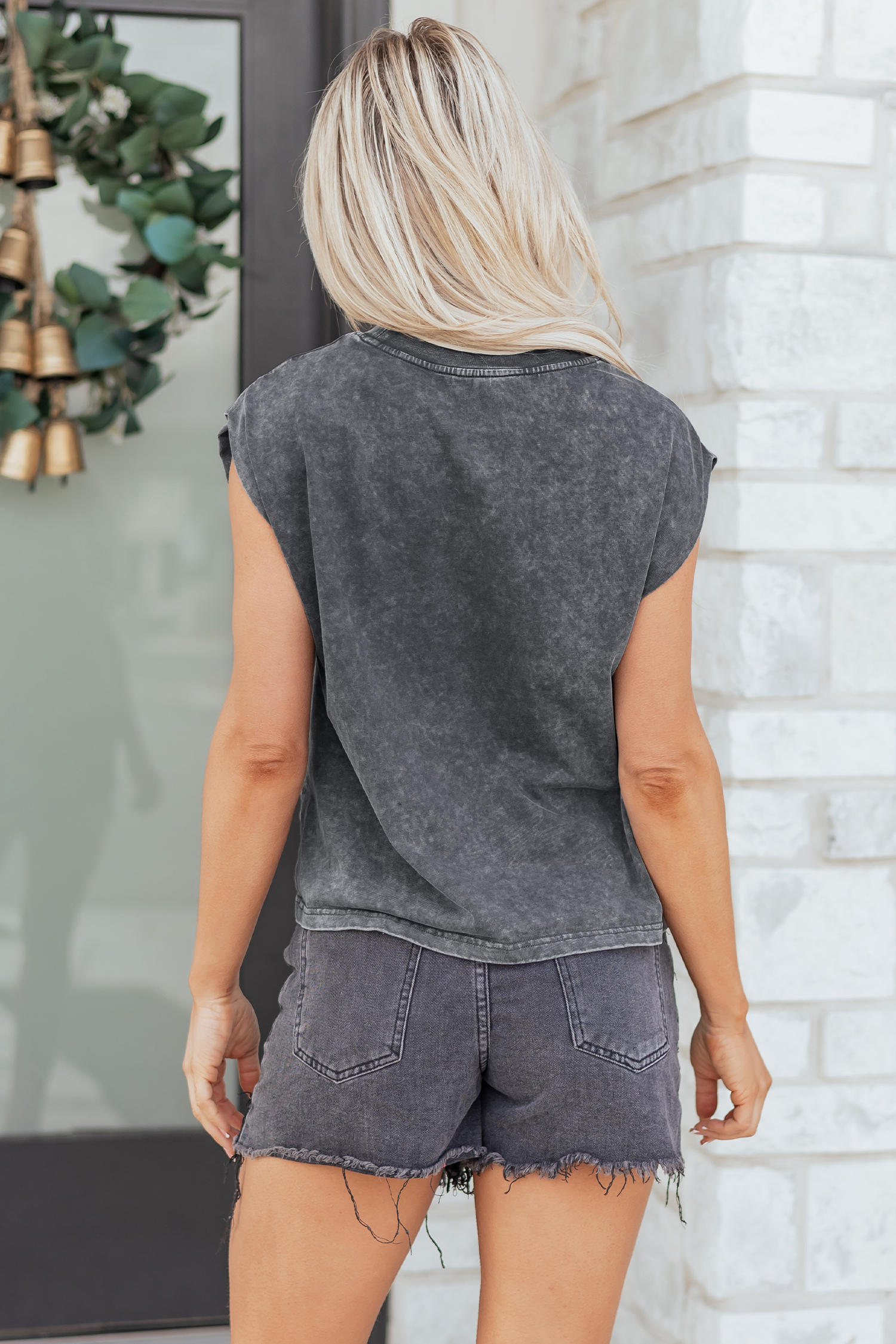 Smoke Gray Cowboy & Beer Western Graphic Mineral Wash Tank Top - loveforevers