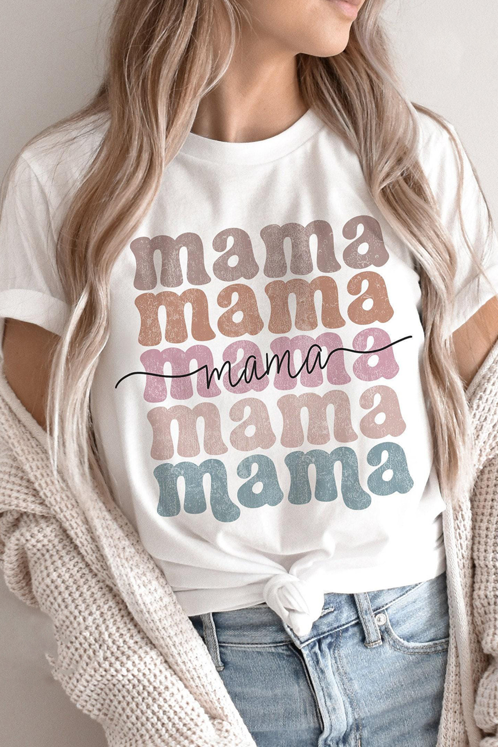 White mama Lettering Printed Crew Neck Tee - loveforevers