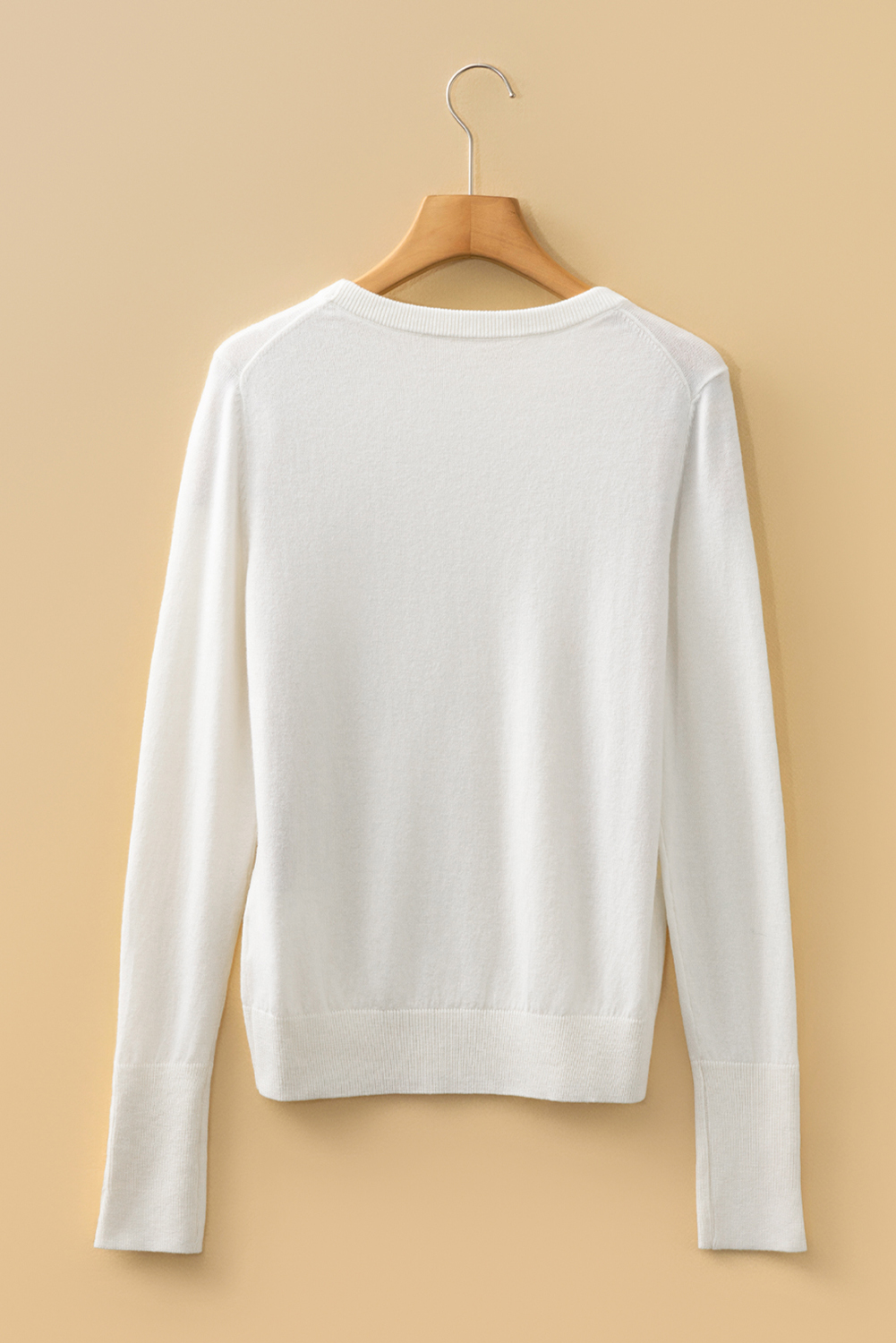 White Button Split Cuffs Round Neck Slim Sweater - loveforevers