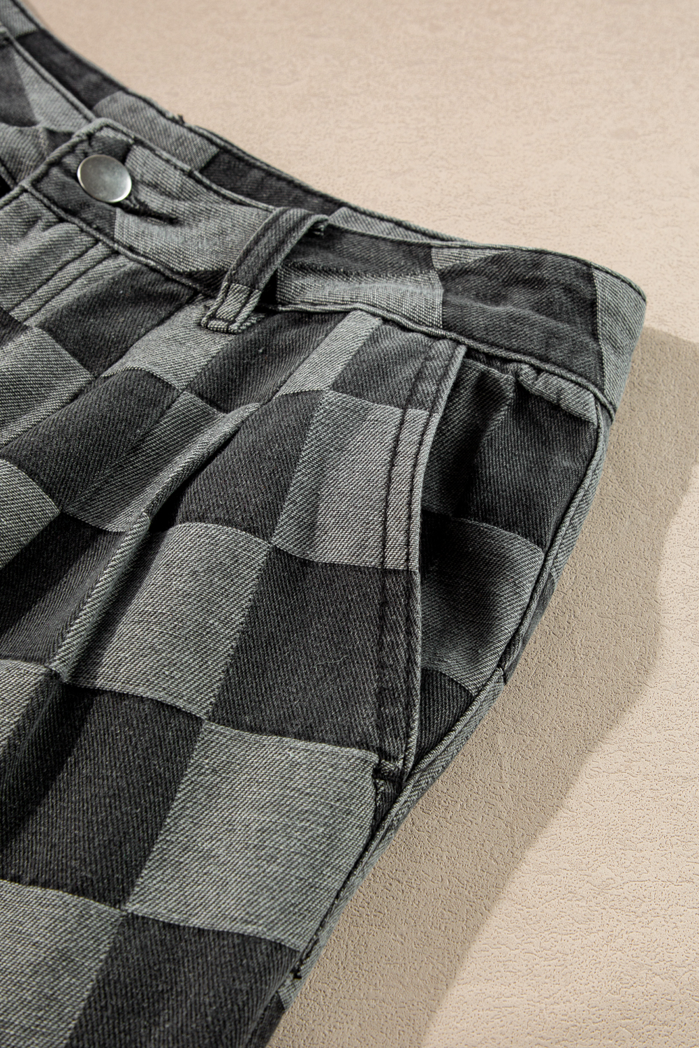 Dark Grey Checkered Denim Wide Leg Jeans - loveforevers