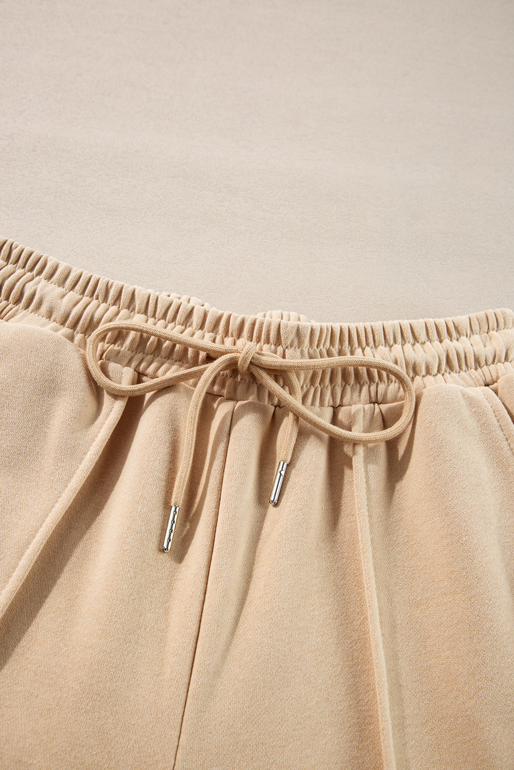 Apricot Solid Seamed Zipper Jacket and Drawstring Waist Pants Set - loveforevers