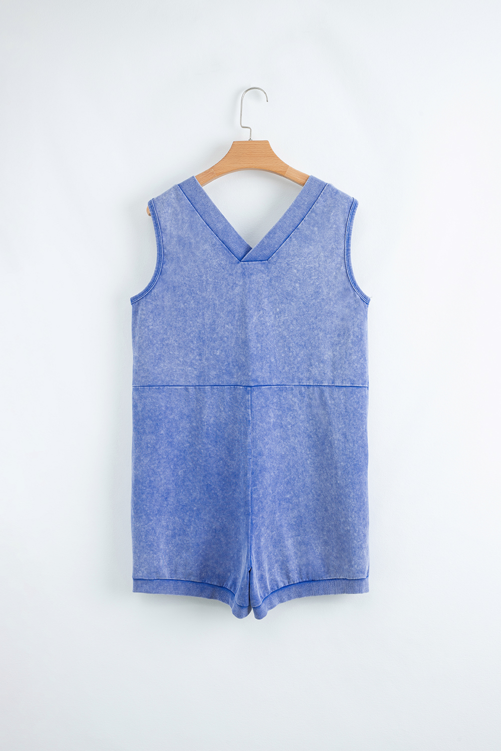 Sky Blue Mineral Wash Pocketed Sleeveless V Neck Loose Romper - loveforevers