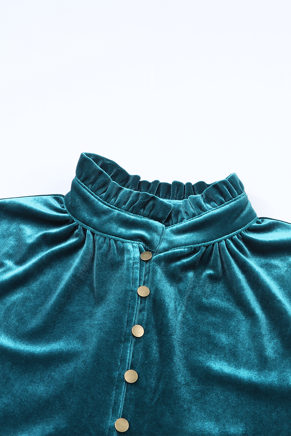 Burgundy Frilled Neck Buttoned Front Velvet Top - loveforevers