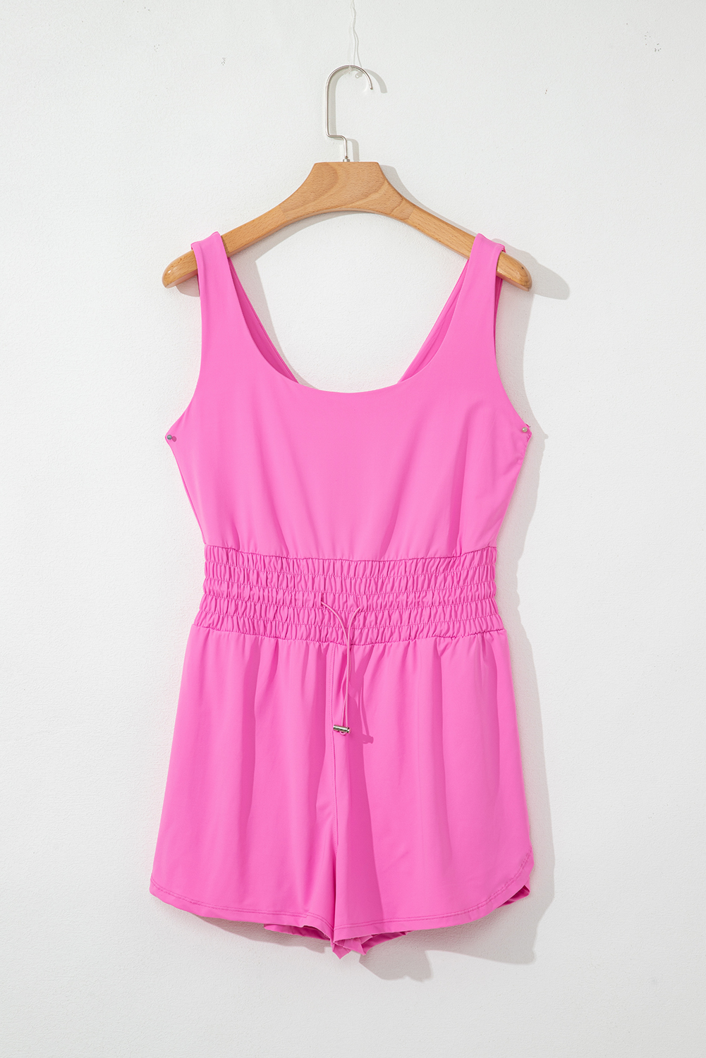 Black Plain Sleeveless Loop Drawstring Cinched Waist Romper - loveforevers