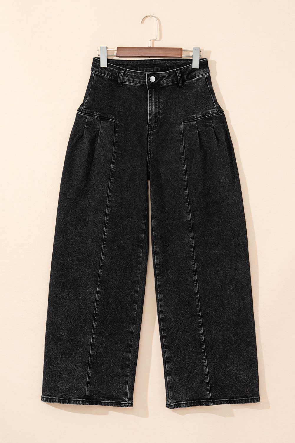 Dark Grey Pleated Wide Leg Mineral Wash Denim Pants - loveforevers