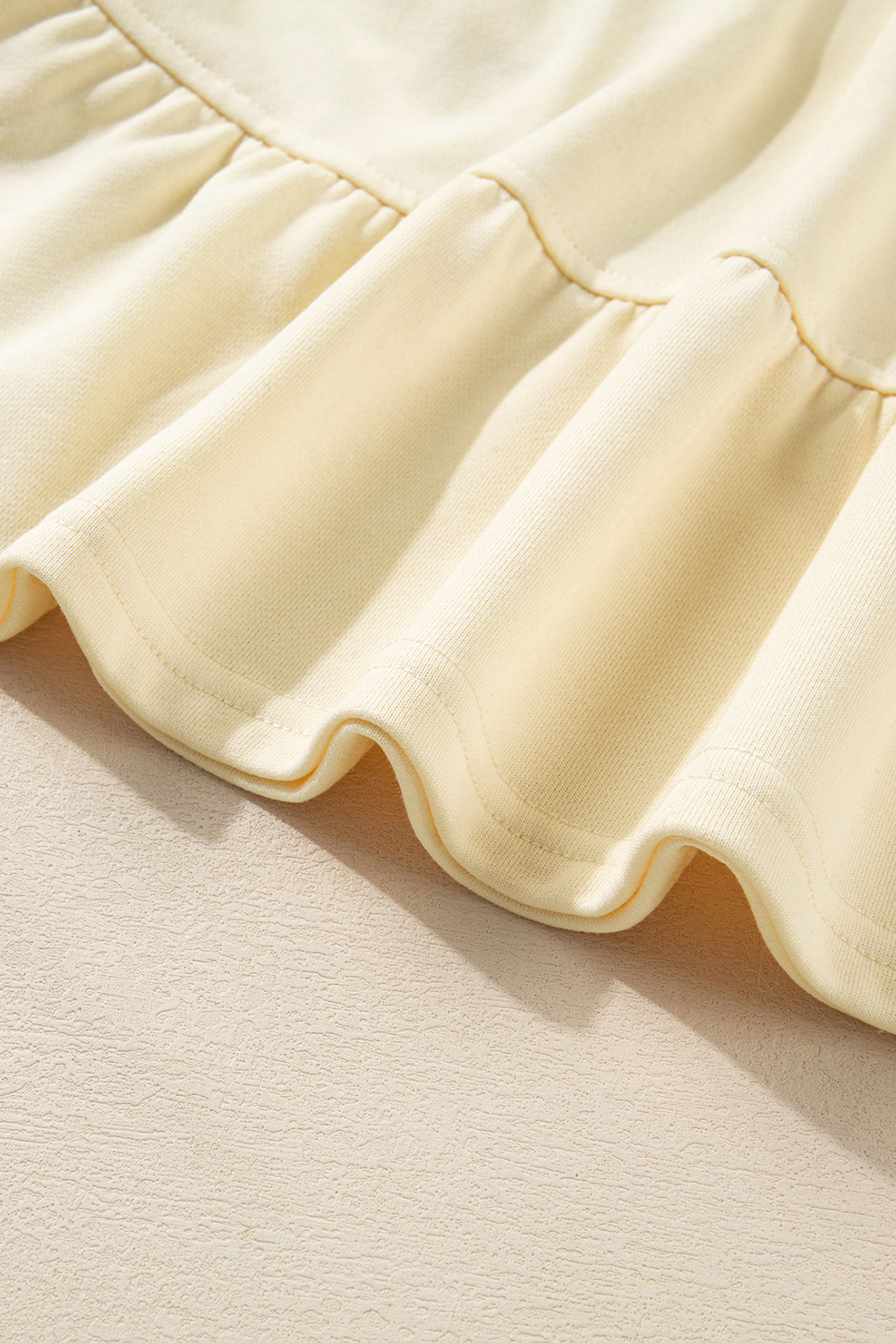 Beige Double Tiered Ruffle Hem Long Sleeve Loose Mini Dress - loveforevers