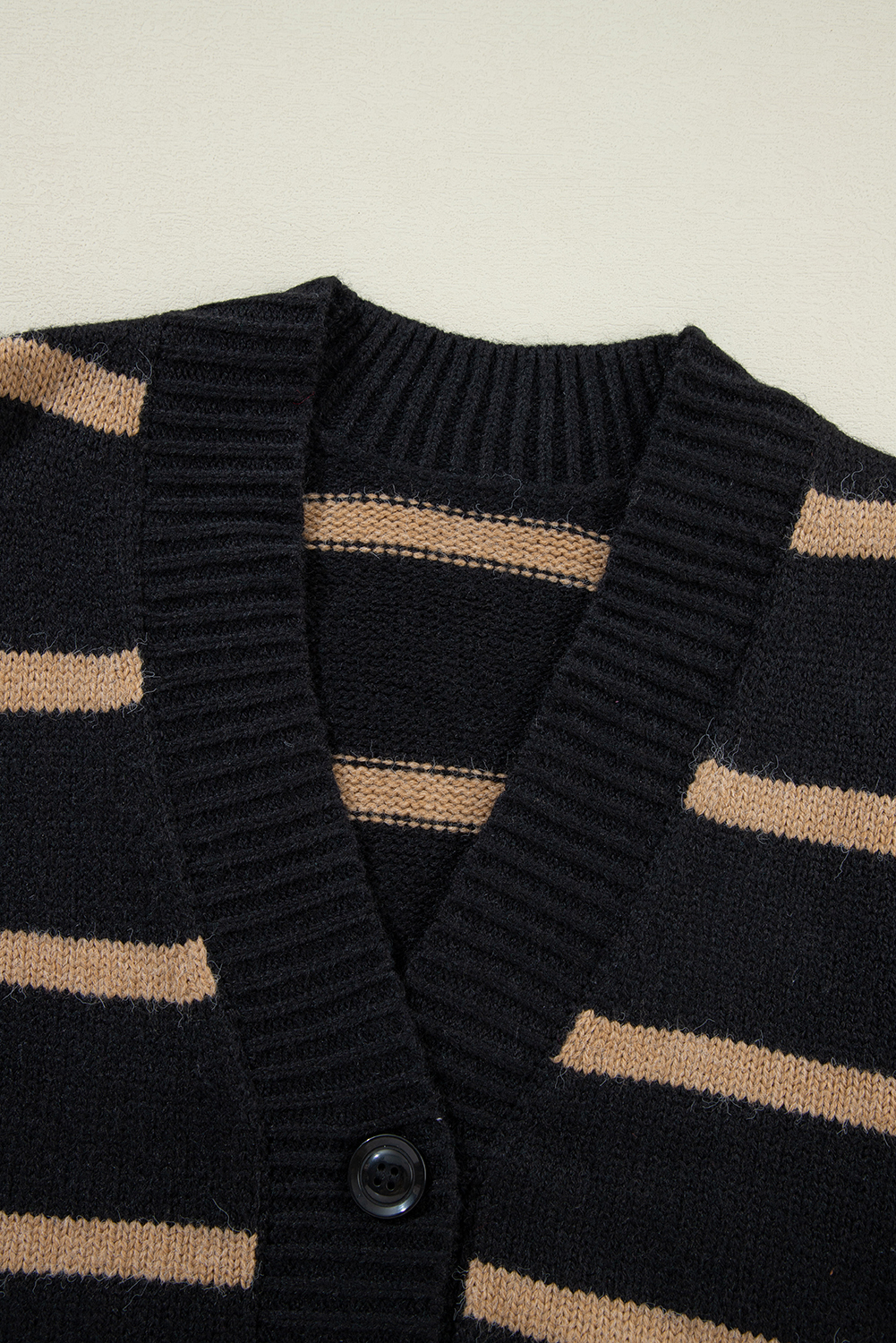 Black Stripe Buttoned V Neck Drop Shoulder Loose Cardigan - loveforevers