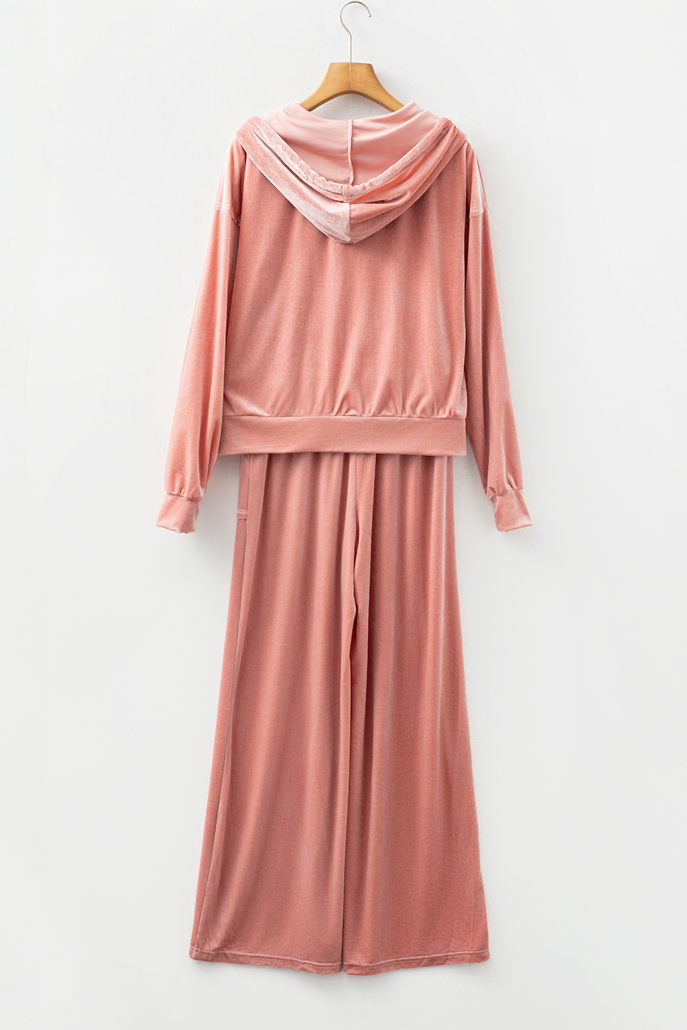 Peach Blossom Velvet Zip-up Hoodie and Wide Leg Pants Set - loveforevers