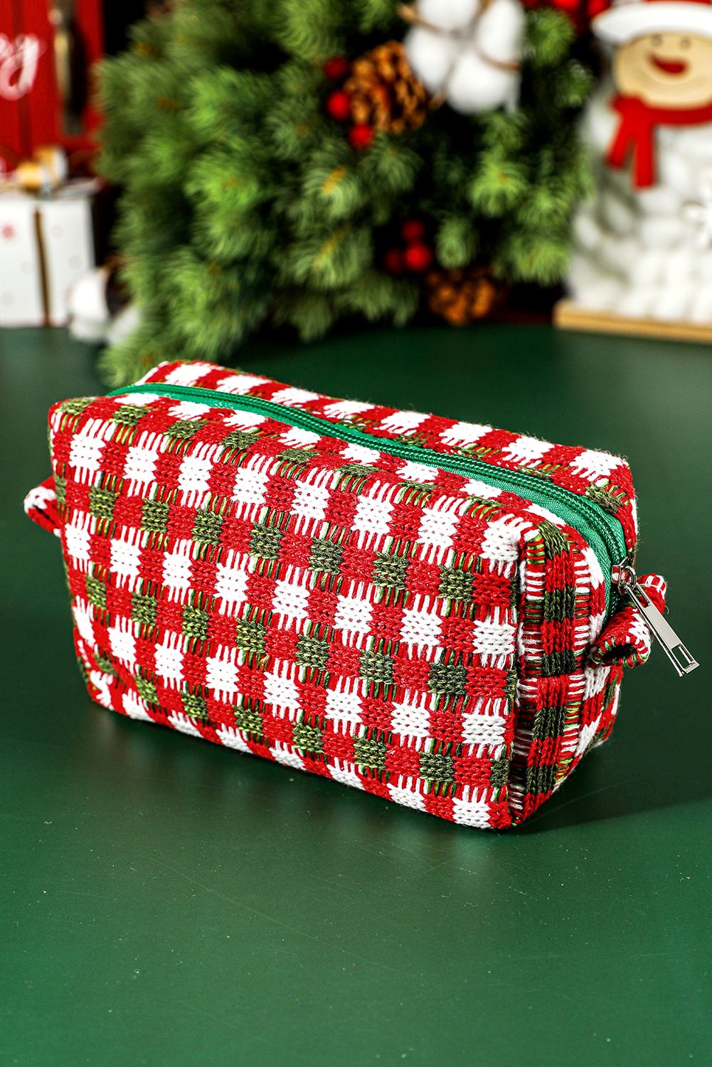 Racing Red Christmas Style Crochet Zipper Square Makeup Bag - loveforevers