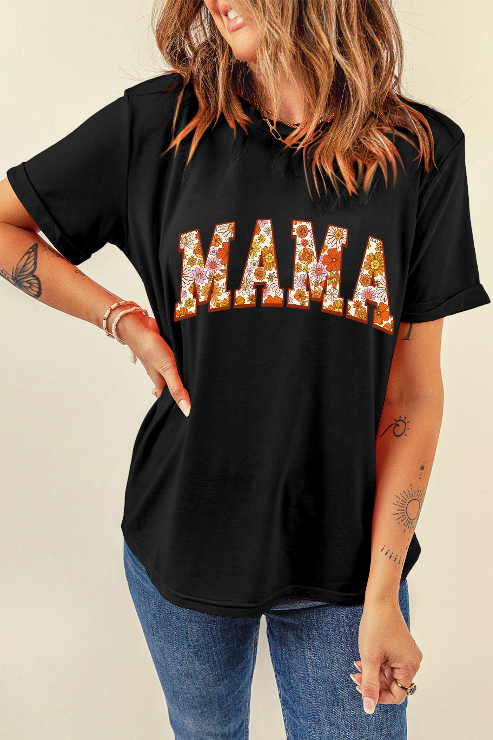 White MAMA Leopard Embroidered Crew Neck Graphic Tee - loveforevers